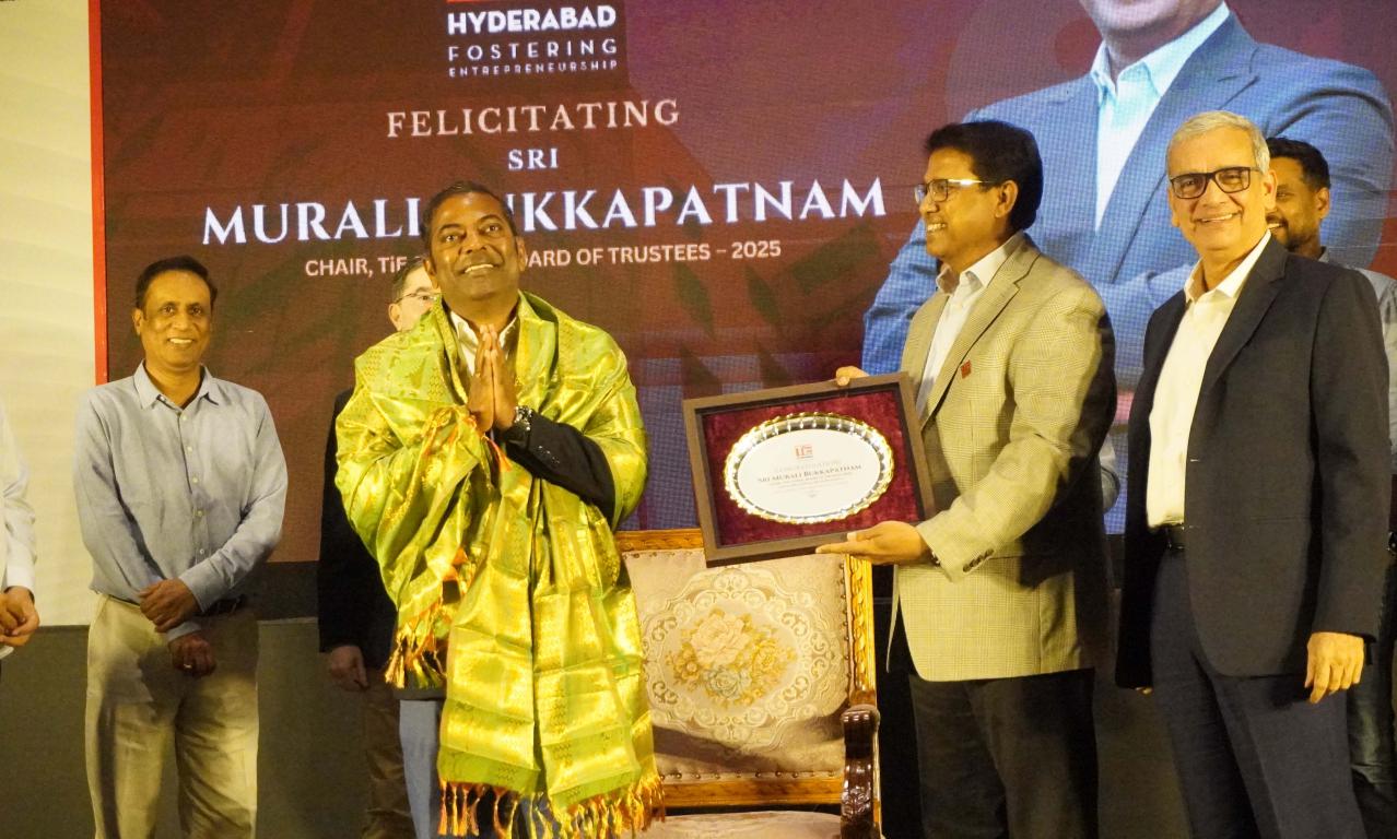 Seen Rajesh Pagadala felicitating Murali Bukkapatnam on being elected as the Chair of the TiE Global Board of Trustees_the first from Sound_second from India to reach such a level