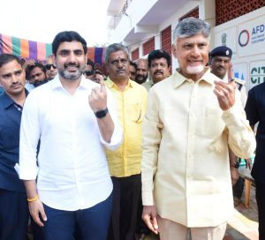 Chandrababu & Nara Lokesh Cast their MLC Vote