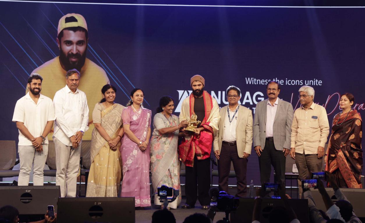 Seen Film Star Vijay Devarakonda_Dr Palla Rajeshwar Reddy_Mrs Neelima_Anurag_Ms Archana and others at the Anurag University Annual Day