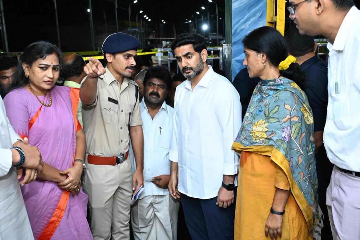 Minister Nara Lokesh inspects the incident site in Kasibugga