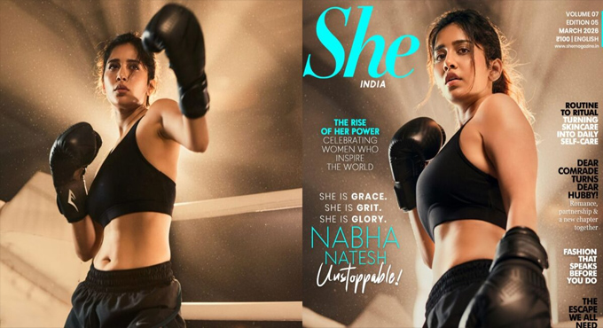 The popular magazine SHE India has published star heroine Nabha Natesh on its cover page The popular magazine SHE India has published star heroine Nabha Natesh on its cover page