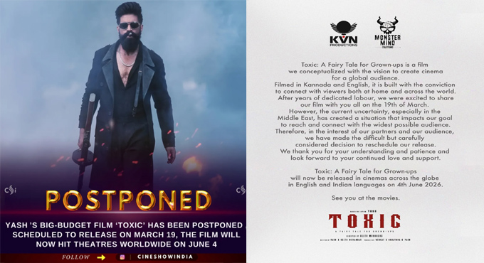 Release of Yash-Starrer Toxic Shifted to June 4 Due to Middle East Tensions Release of Yash-Starrer Toxic Shifted to June 4 Due to Middle East Tensions