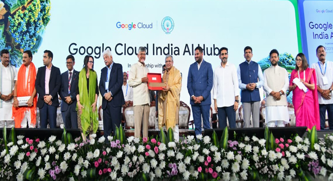 CM Chandrababu lays foundation for Google AI Data center in Visakhapatnam CM Chandrababu lays foundation for Google AI Data center in Visakhapatnam