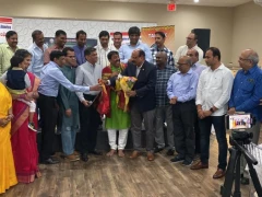 Swaranidhi Swara Veenapani Felicitated at the Viswa Vijayotsava Sabha in Dallas