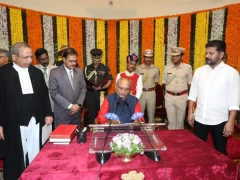 CP Radhakrishnan taking Oath as Telangana Governor