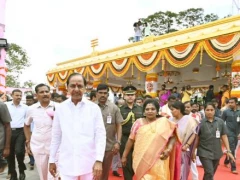 Governor Tamilisai and CM KCR at Telangana Secretariat