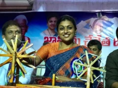 Alla Ramakrishna Reddy and Roja participated in the Weavers meet at Mangalagiri