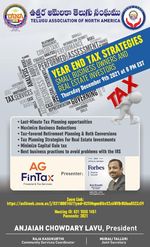 TANA Year End Tax Strategies Event on Dec 9