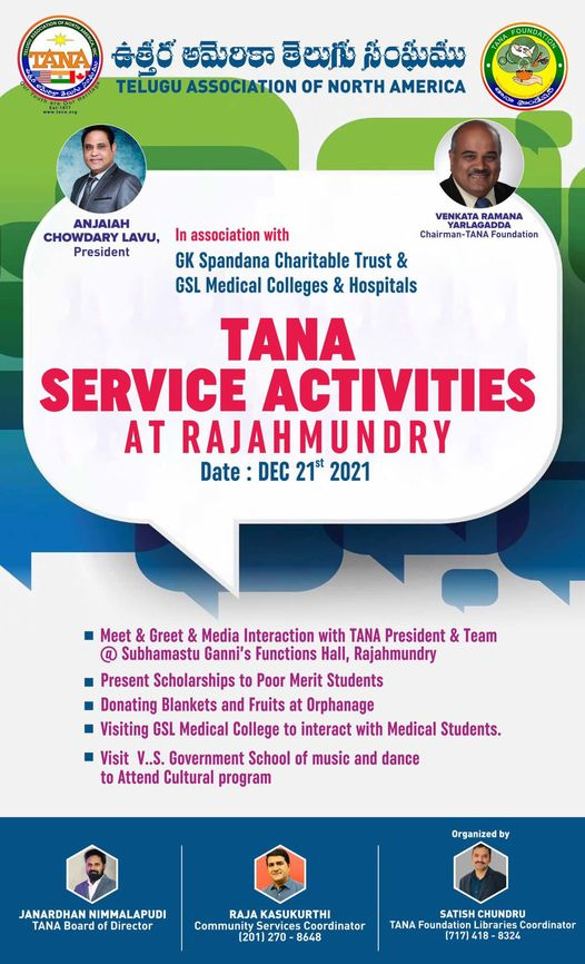 TANA Service activities at Rajahmundry and Tanuku
