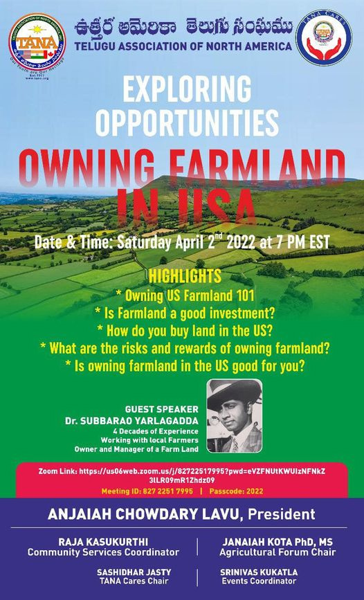TANA Webinar on Exploring Opportunities Owning Farmland in the US
