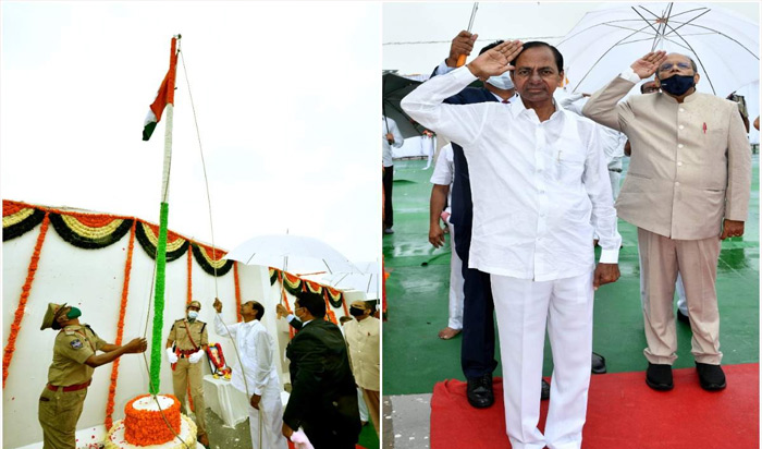 KCR Flag Hoisting at Pragathi Bhavan