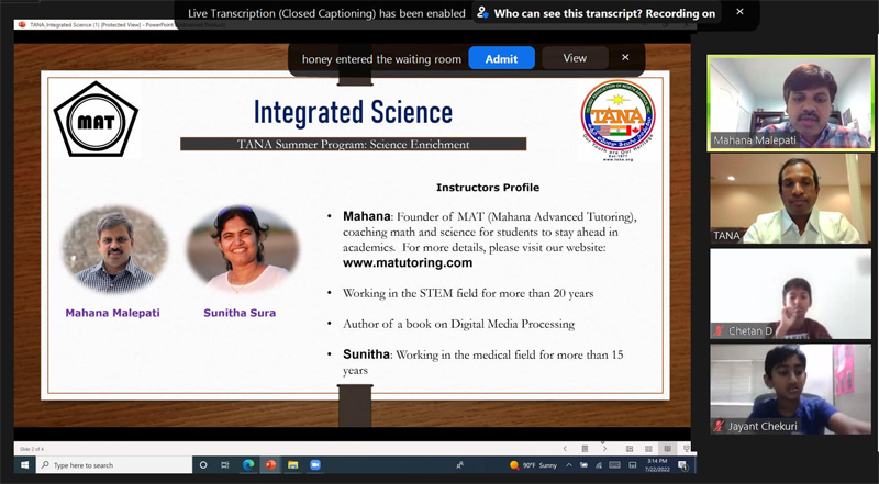 TANA Summer Camp Science Enrichment 22 July 2022
