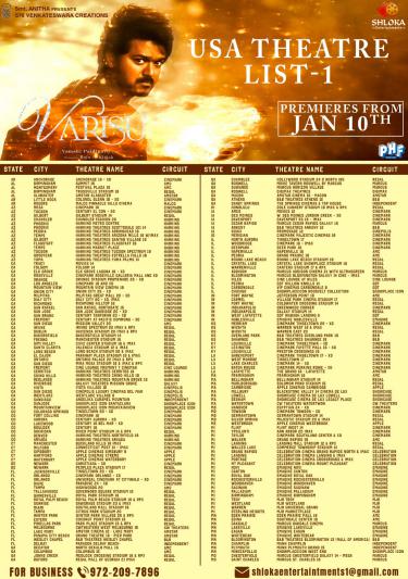Varisu US Theaters List