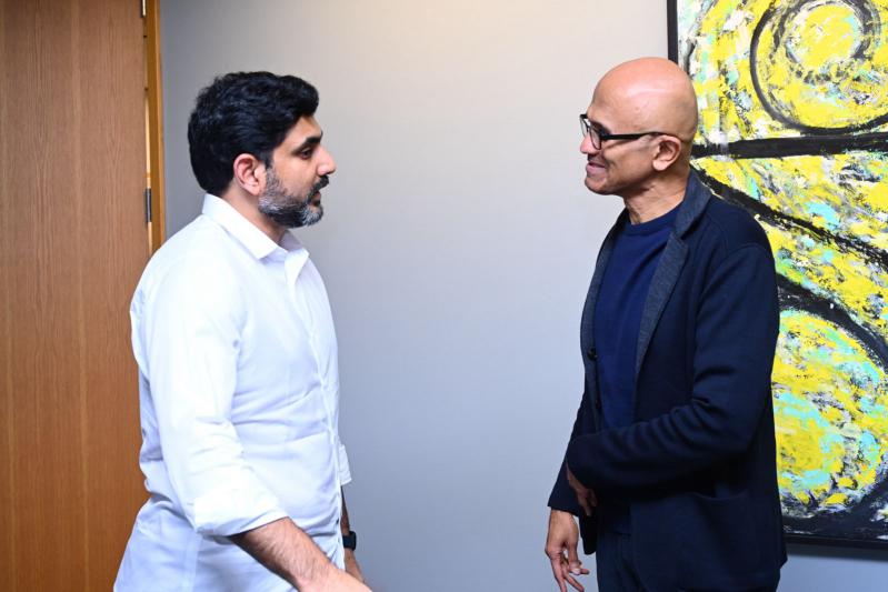 Nara Lokesh meets Microsoft CEO Saya Nadendla