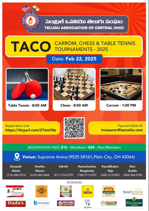 TACO TT/Chess/Carrom competitions on Feb 22