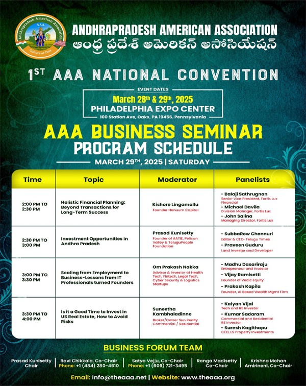 AAA: ఎఎఎ మహాసభల్లో బిజినెస్ ఫోరం చర్చాకార్యక్రమం AAA: ఎఎఎ మహాసభల్లో బిజినెస్ ఫోరం చర్చాకార్యక్రమం