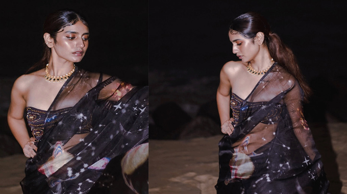 Priya Prakash Warrior: బ్లాక్ శారీలో వింక్ బ్యూటీ అందాలు