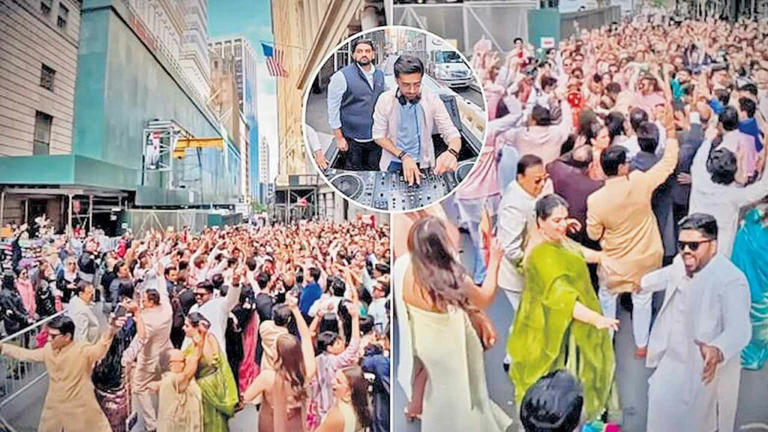 Wall Street : భారతీయ జంట పెండ్లి .. బరాత్తో హోరెత్తిన వాల్స్ట్రీట్ Wall Street : భారతీయ జంట పెండ్లి .. బరాత్తో హోరెత్తిన వాల్స్ట్రీట్