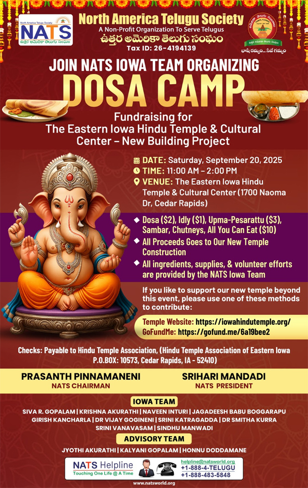 NATS IOWA Team Organizing Dosa Camp on Sept 20