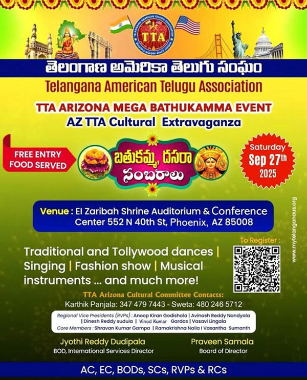 TTA Arizona Chapter Bathukamma & Dasara Celebrations on Sept 27