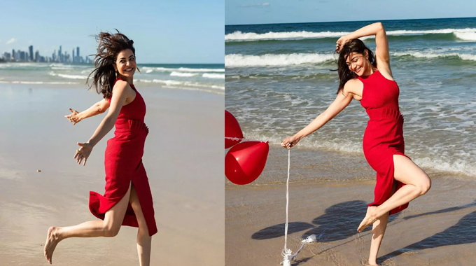 Kajal Aggarwal: రెడ్ ఫ్రాకులో కాజల్ గ్లామర్ షో Kajals Glamour Show In Red Frock
