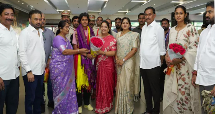 Sri Charani Reached Gannavaram Airport 