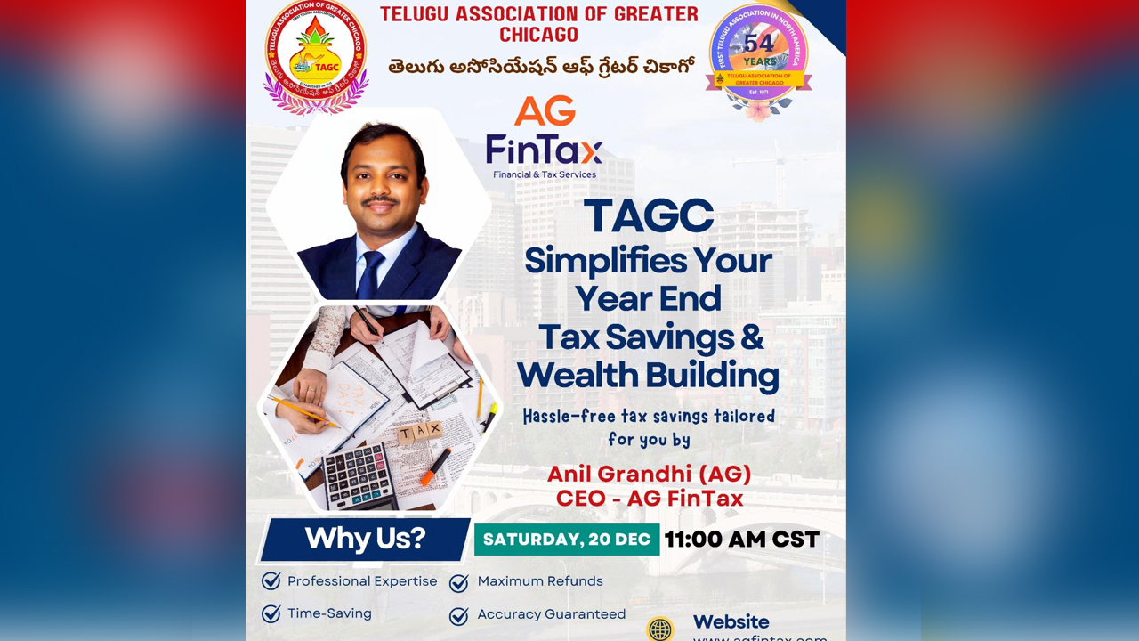 Greater Chicago Telugu Association Tagc Free Webinar On Year End Tax Savings