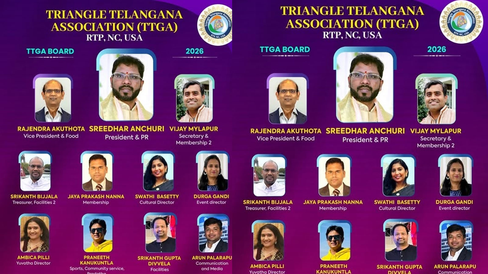 Triangle Telangana Association Ttga Announces 2026 Board Tagdv Extends Warm Sankranti Wishes