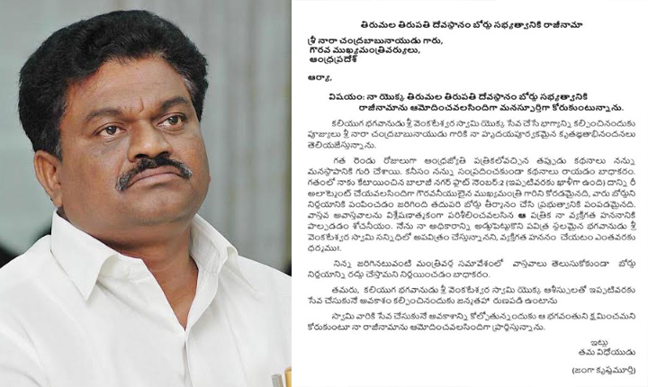 Janga Krishnamurthy: తిరుమల భూవివాదం.. టీటీడీ సభ్యత్వానికి జంగా కృష్ణమూర్తి రాజీనామా Tdp Leader Janga Krishna Murthy Resigns Ttd Board Post