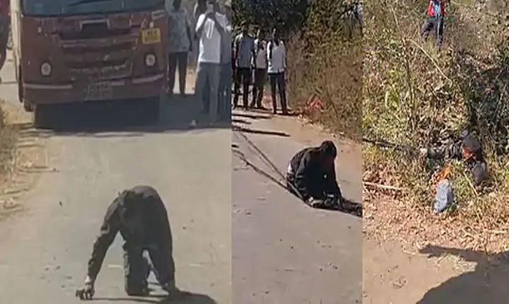 Maharashtra: కుక్కలా మారి.. మీద పడి.. ఇతనికేమైంది? Shocking Video Of A Man Acting Like A Dog And Attacking Vehicles On Satara Highway