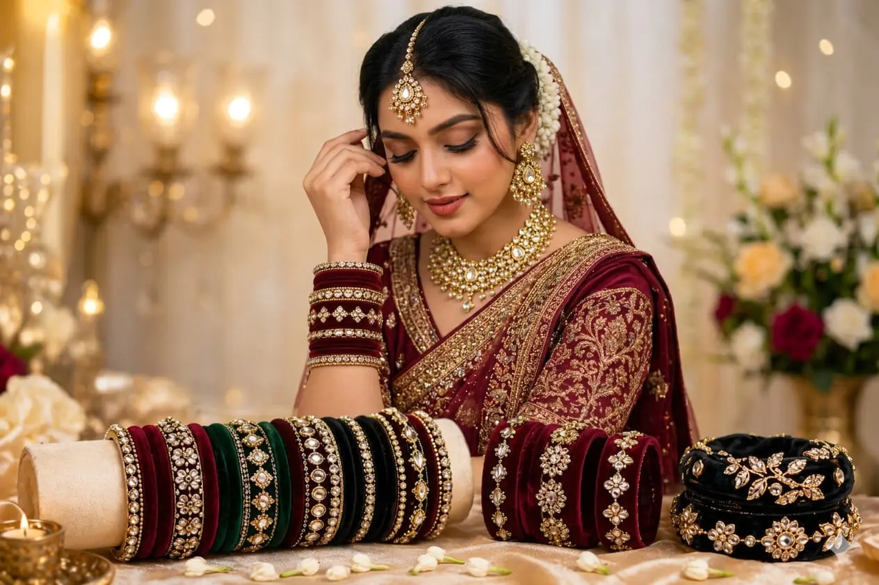 సంప్రదాయానికి స్టైలిష్ టచ్ ఇస్తున్న వెల్వెట్ బ్యాంగిల్స్ ట్రెండ్.. సంప్రదాయానికి స్టైలిష్ టచ్ ఇస్తున్న వెల్వెట్ బ్యాంగిల్స్ ట్రెండ్..