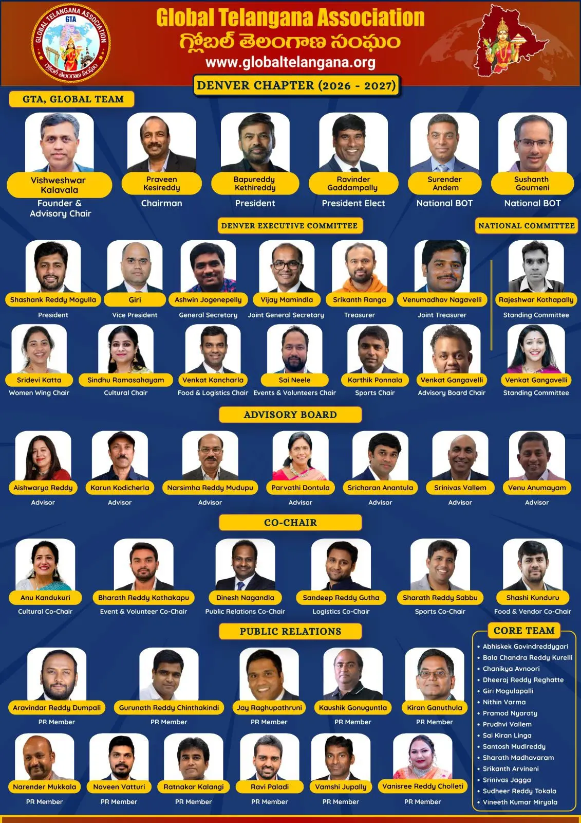 Global Telangana Association Denver Chapter New Committee 2026 2027 