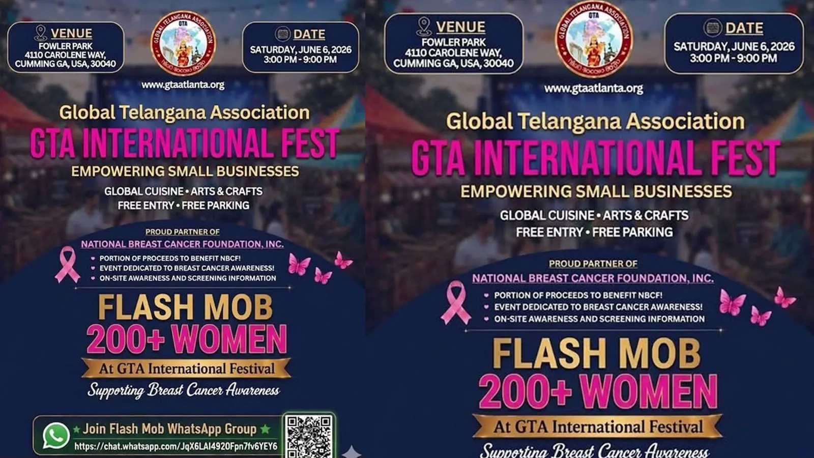 అట్లాంటాలో జూన్ 6న జీటీఏ ఇంటర్నేషనల్ ఫెస్ట్ 2026 Gta International Fest 2026 200 Women To Perform Flash Mob For Breast Cancer Awareness In Atlanta