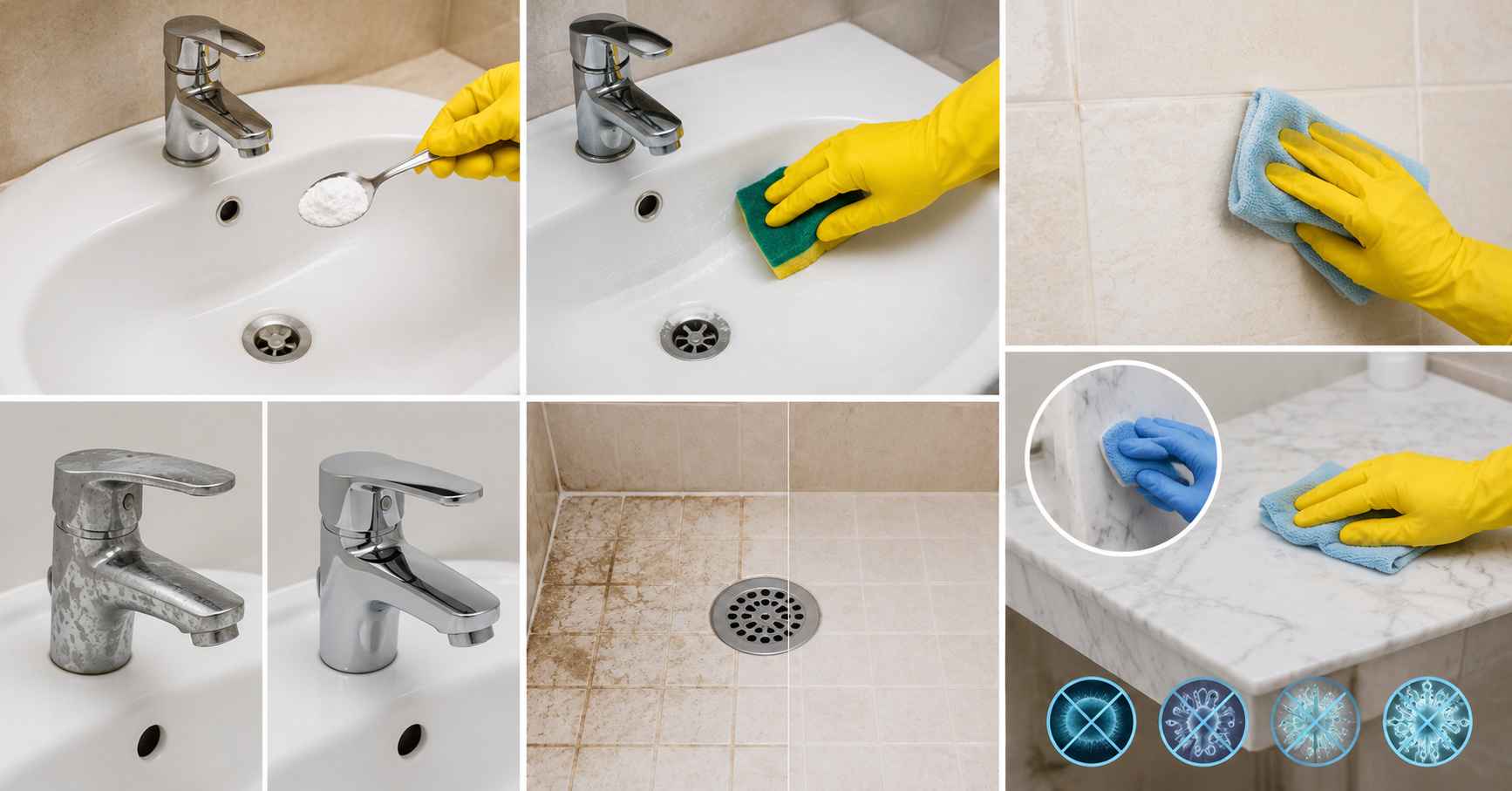Citric acid can be used on washbasins, bathroom tiles, and taps