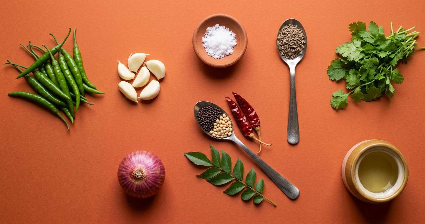 Ingredients required for raw chili chutney