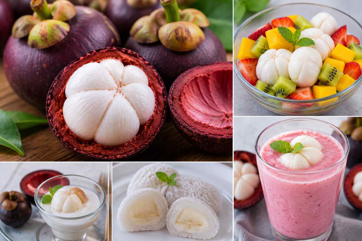 Mangosteen used in fruit salads, smoothies, and desserts