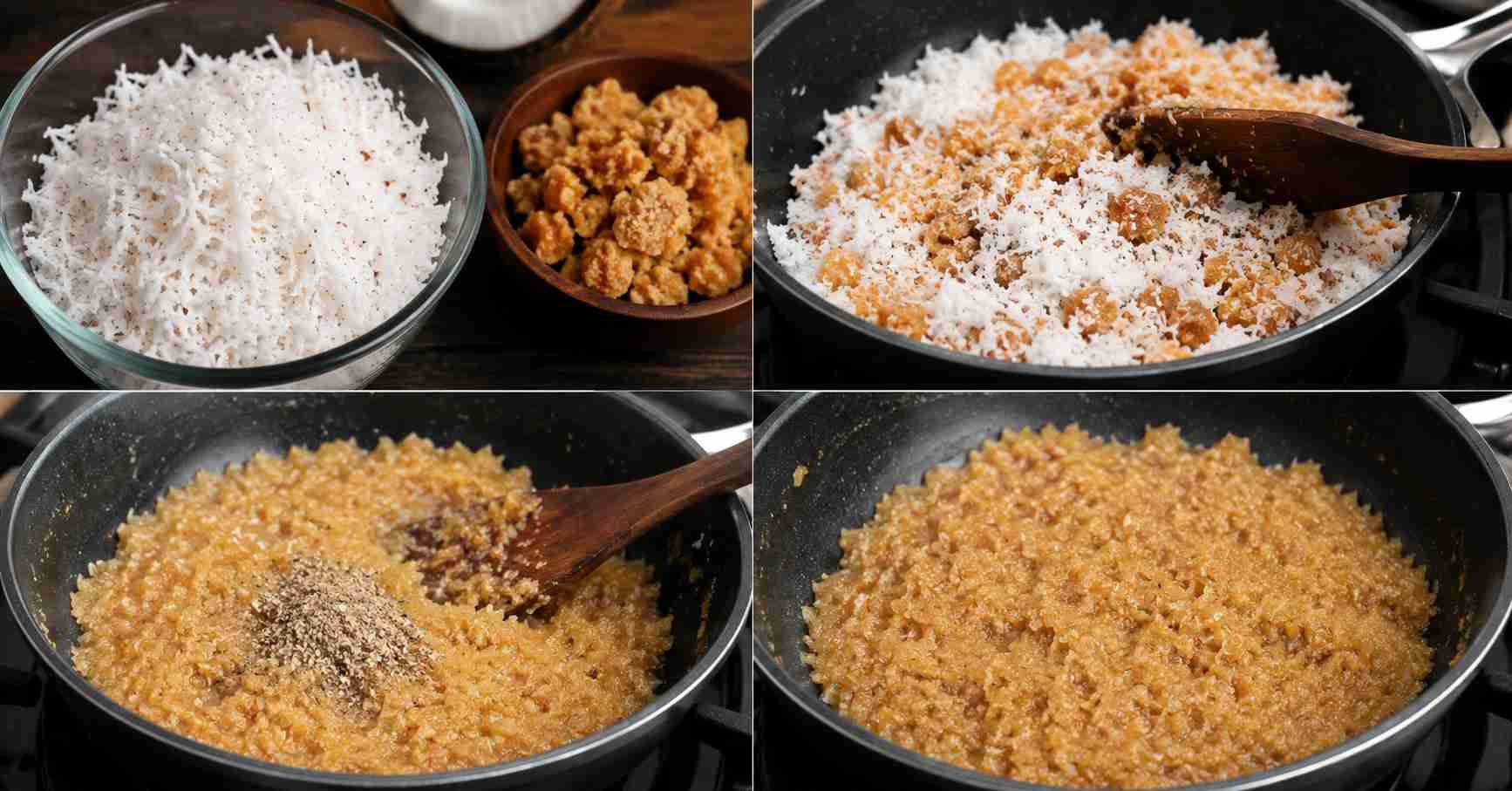 mix coconut powder and jaggery