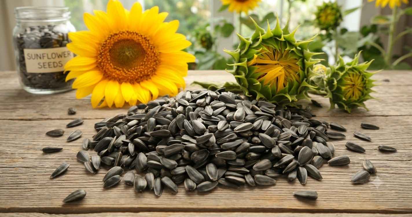 Sunflower seeds contain Vitamin E, healthy fats, and antioxidants