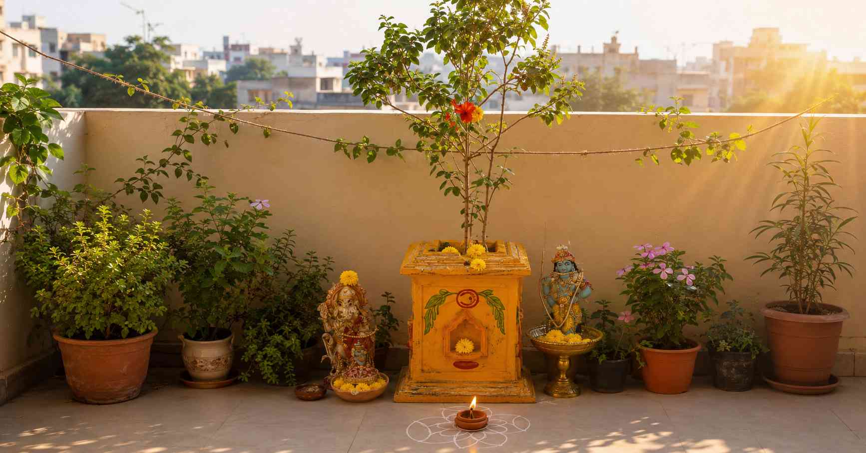 Tulasi plant requires natural light