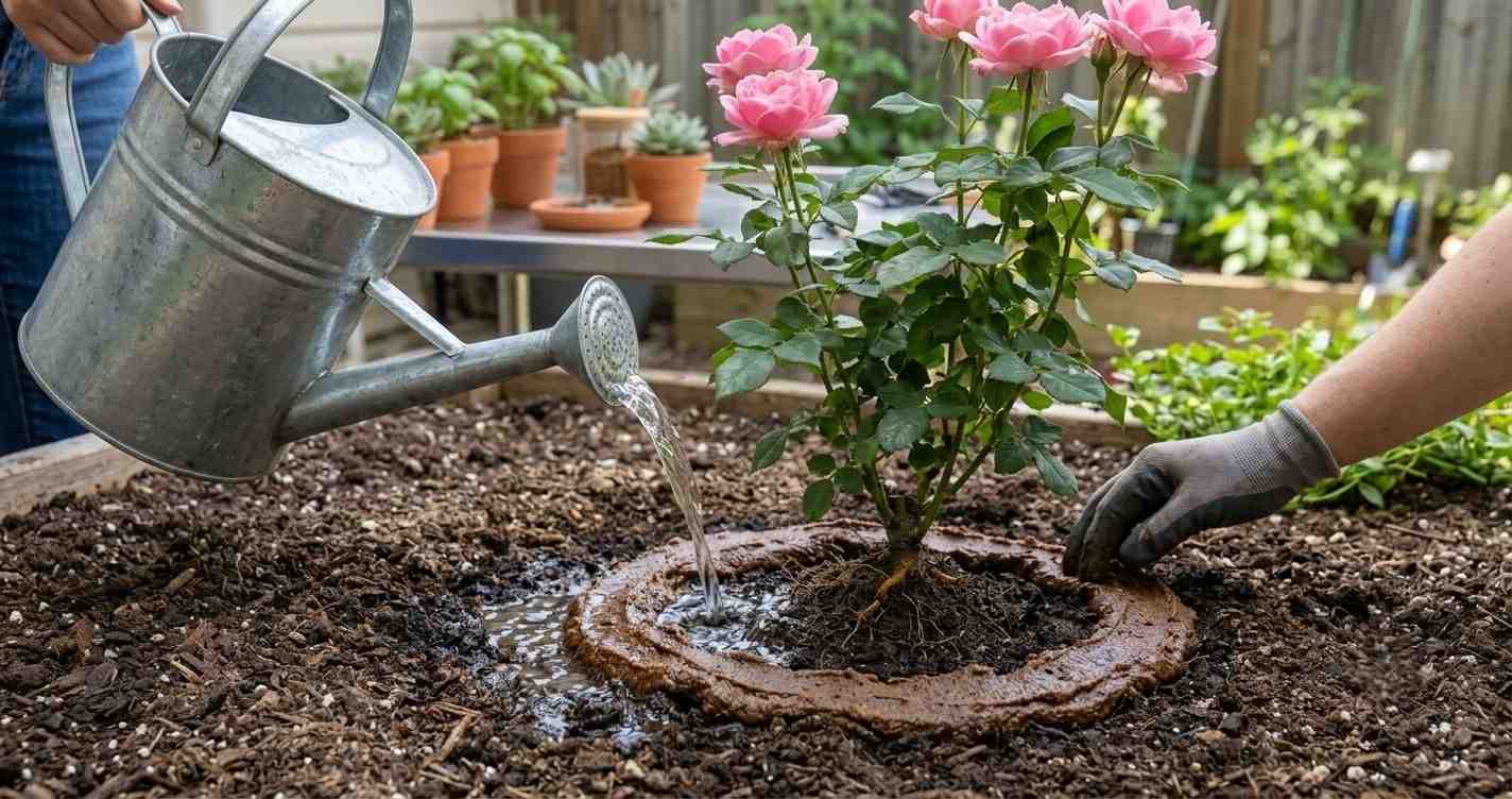 banana peel powder into the soil around roots&water adequately