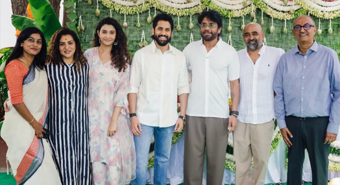 Naga Chaitanya Vikram K Kumar Amazon Primes Dhootha 2 Launched With Puja Muhurtham Ceremony Nagarjuna Sounds Clapboard