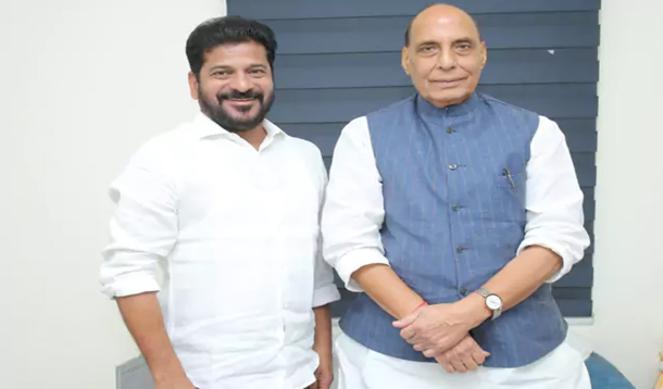 ర‌క్ష‌ణ శాఖ మంత్రి రాజ్‌నాథ్ సింగ్‌తో భేటీ అయిన ముఖ్య‌మంత్రి రేవంత్ రెడ్డి
