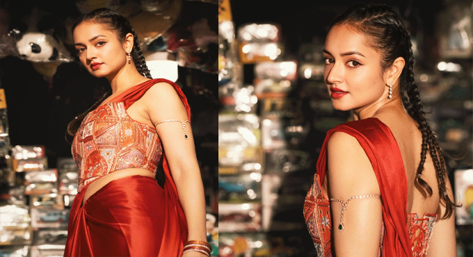 Saanvi Srivatsava Hot In Orange Colour Saree