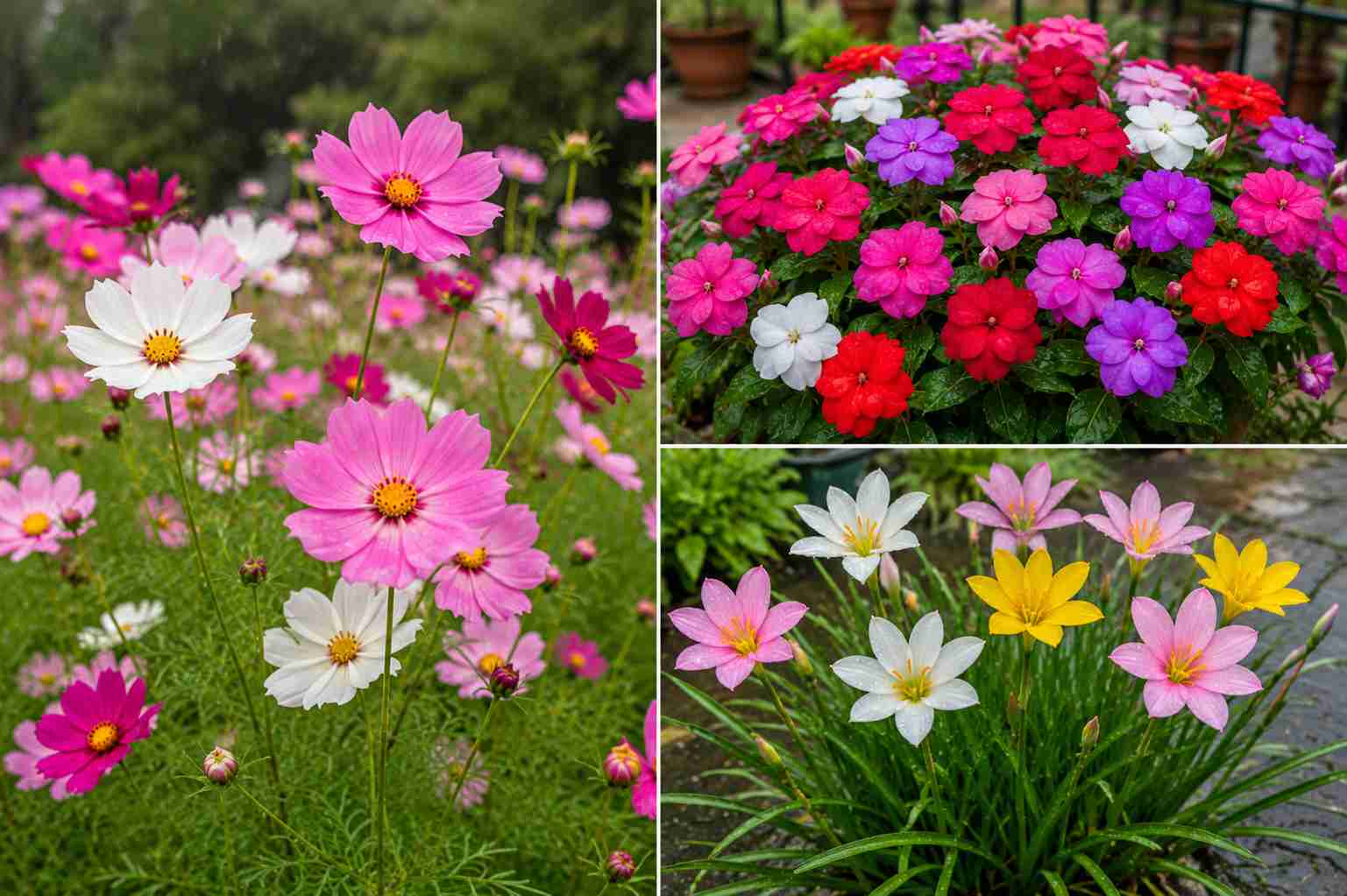 Cosmos, Balsam, Rain Lily