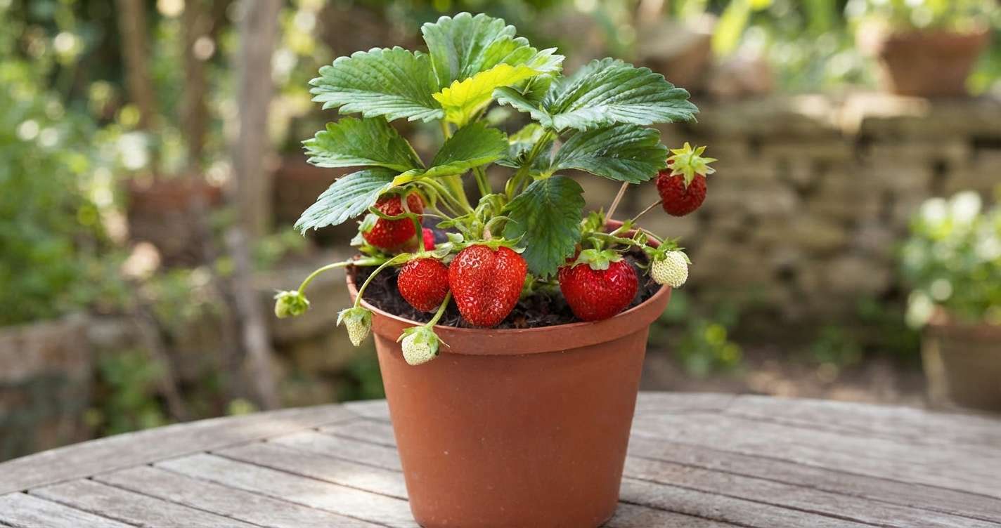 Strawberries in a small pot