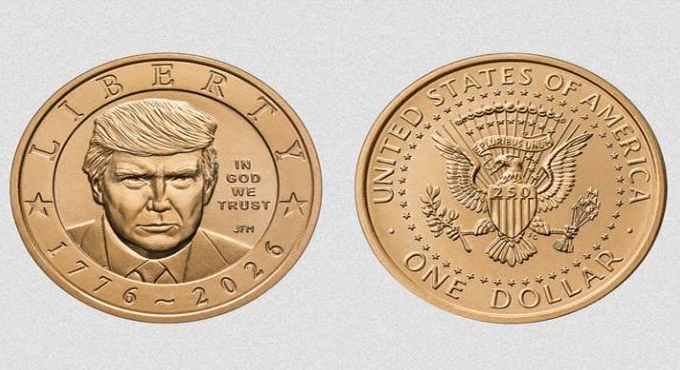 డొనాల్డ్ ట్రంప్ చిత్రంలో డాలర్ ..! U S Mint Produces A 1 Coin Bearing Trumps Face To Help Celebrate Americas 250th Birthday