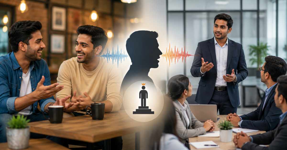 Changes in voice associated with a sense of authority