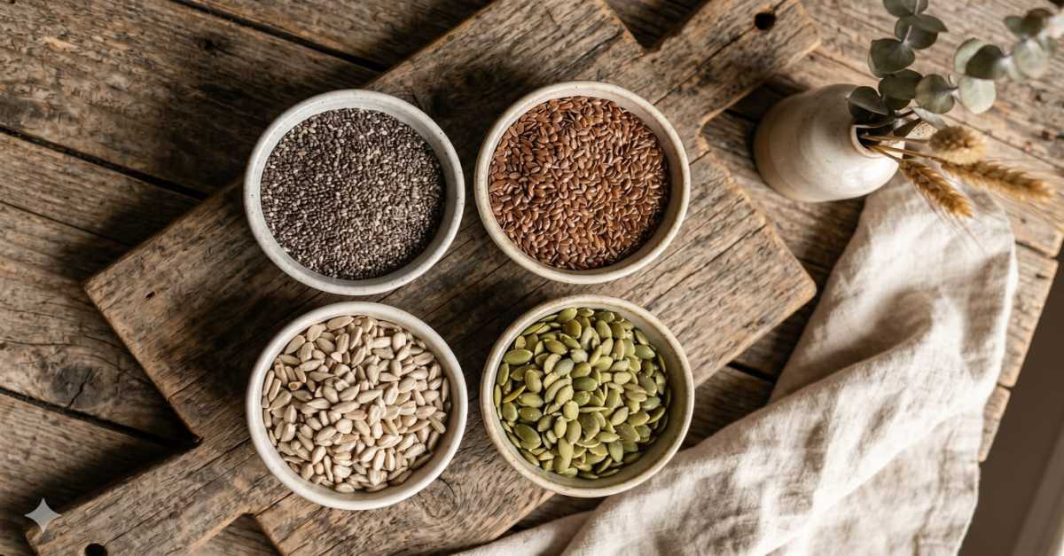 Chia seeds, flax seeds, pumpkin seed