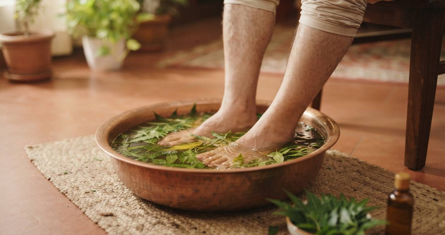 Cleaning the feet with neem water