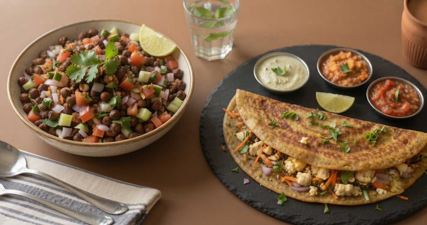 Delicious chaat with black gram, cheela